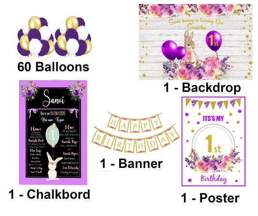 Some bunny is turning 1 Theme Birthday Party Personalized Complete Kit