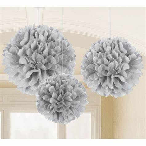 Silver Pom Pom Flower Decoration For Birthday Parties, Anniversary Party & Baby Shower