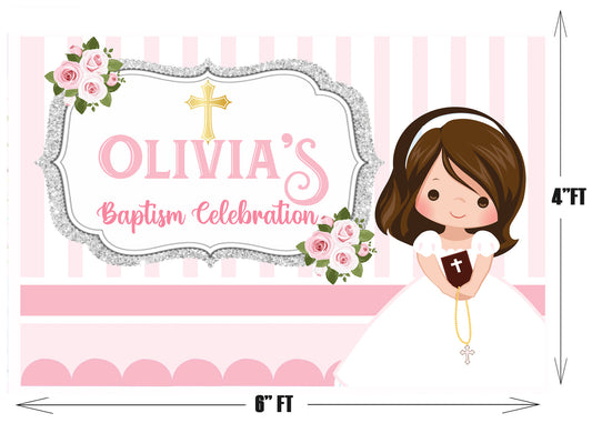 Baptism Ceremony Girl Backdrop Banner Decoration