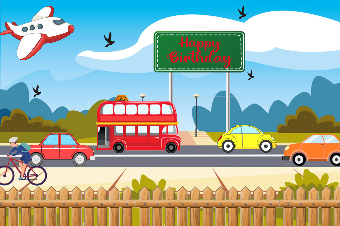 Transport Theme Birthday  Backdrop Banner for Decoration