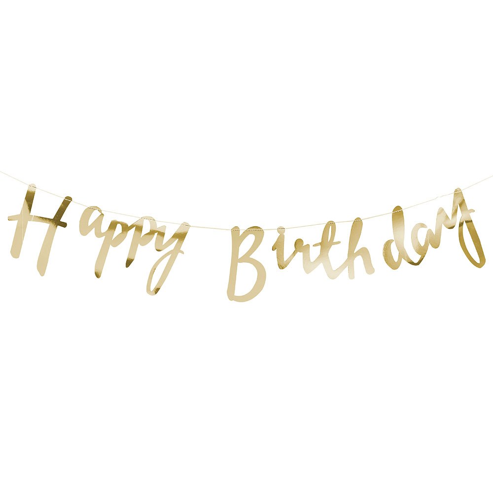 Happy Birthday Banner Cursive Letters -gold – Theme My Party