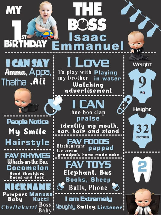 Boss Baby Customized Chalkboard Milestone Board for Kids Birthday Party