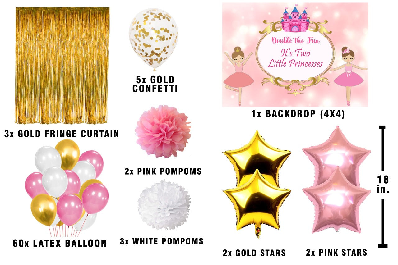 Twins Girls Theme Birthday Party Complete Decoration Kit