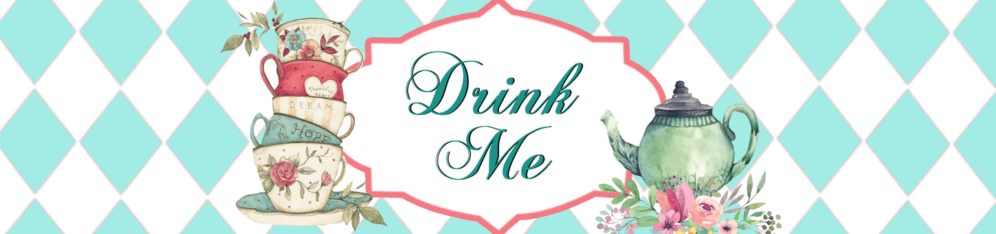 Alice Tea Party Theme Water Bottle Labels