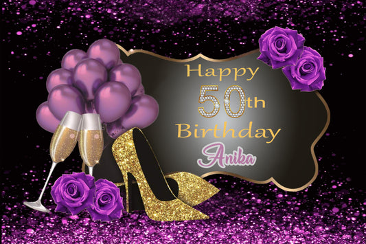 Personalize 50th Birthday Pink Party Backdrop Banner