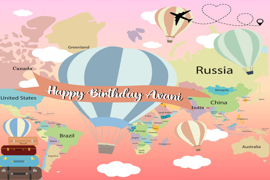 Personalize Hot Air Birthday Backdrop Banner
