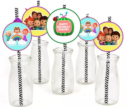 Cocomelon Theme Birthday Party Paper Decorative Straws