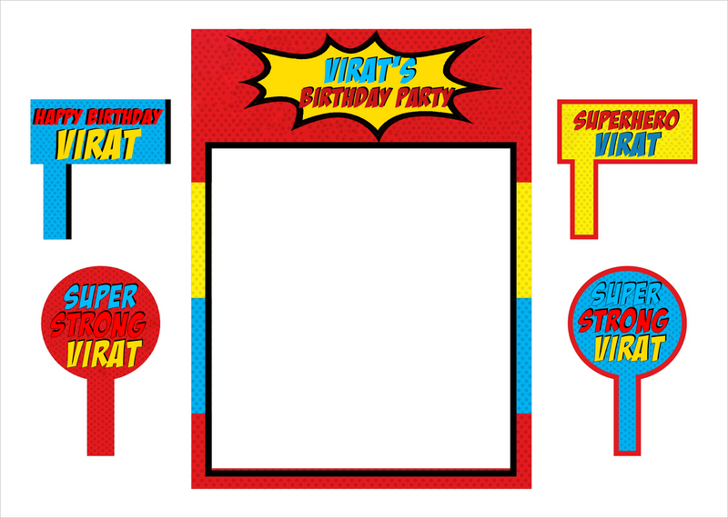 Super Hero Theme Birthday Party Selfie Photo Booth Frame & Props