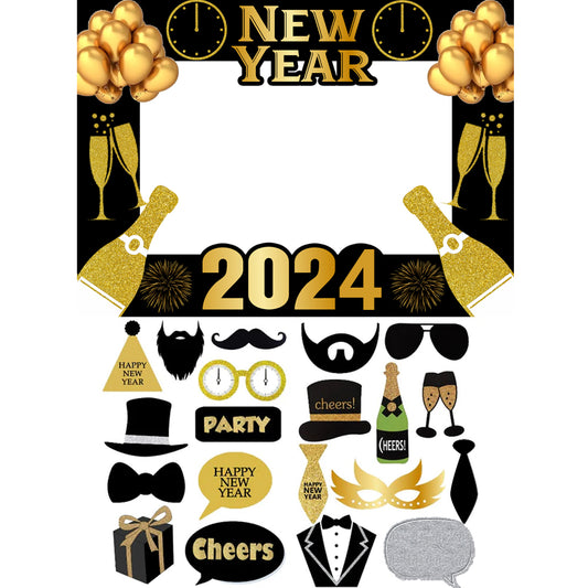 New Year Party Selfie Photo Booth Frame & Props