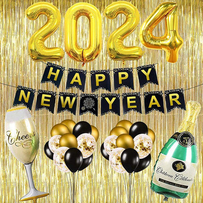 New Year Foil Letter Balloons with Banner for Decorations