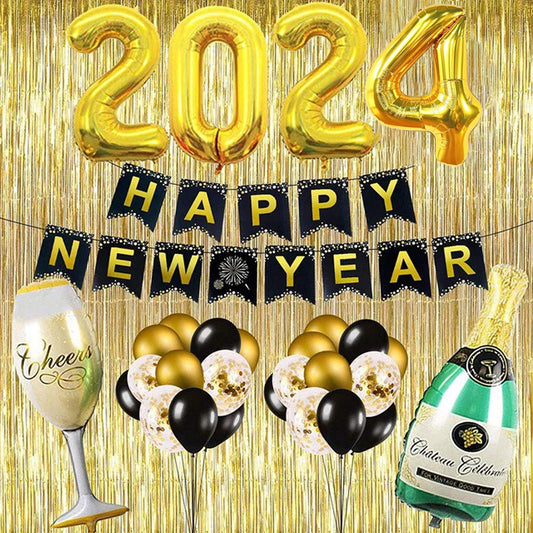 New Year Foil Letter Balloons with Banner for Decorations
