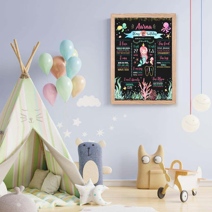 Mermaid Theme Chalkboard Milestone Board Kids Birthday Party