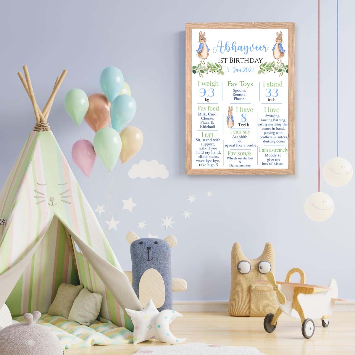 Bunny Theme Customized Chalkboard Milestone Board for Kids Birthday Party