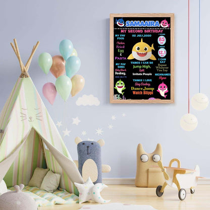 Baby Shark Customized Chalkboard/Milestone Board for Kids Birthday Party