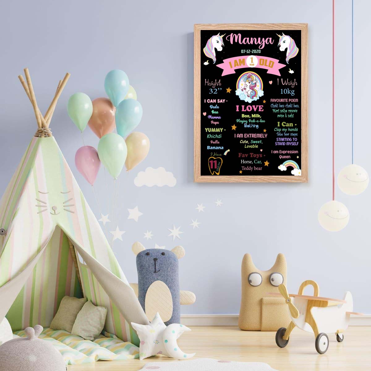 Unicorn Theme Customized Chalkboard/Milestone Board for Kids Birthday Party
