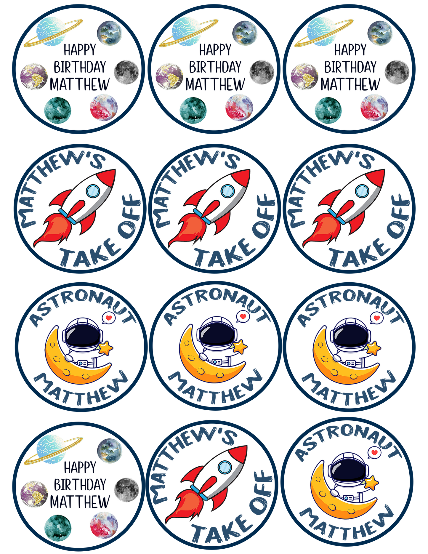 Space Theme Birthday Party Cupcake Toppers for Decoration