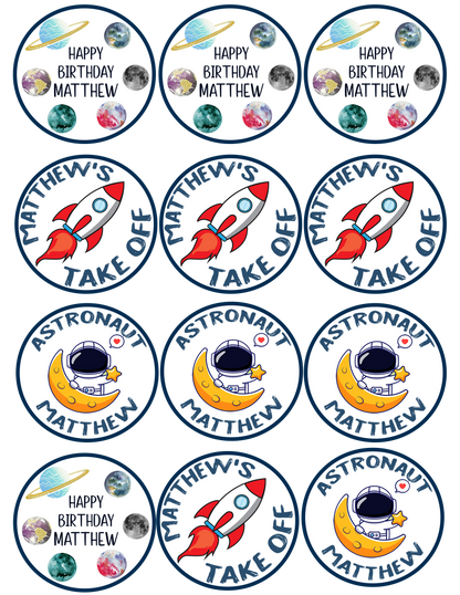 Space Theme Birthday Party Cupcake Toppers for Decoration