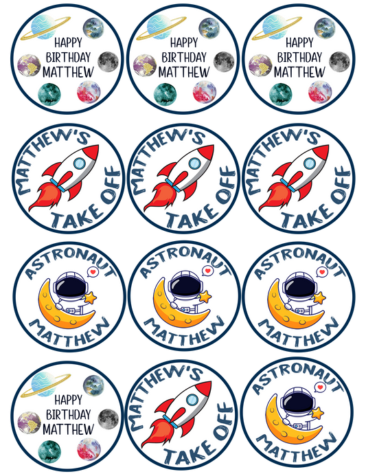Space Theme Birthday Party Cupcake Toppers for Decoration