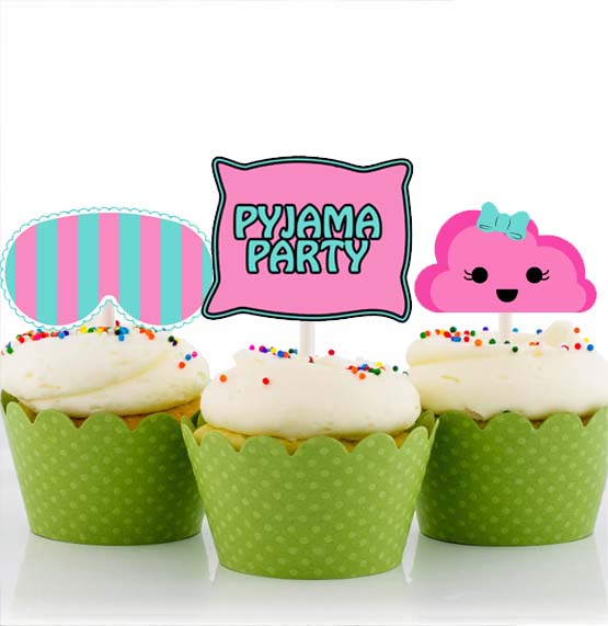 Pyjama Party Theme Birthday Party Cupcake Toppers