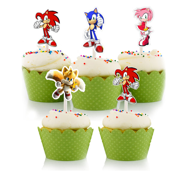 Sonic Theme Birthday Party Cupcake Toppers for Decoration 