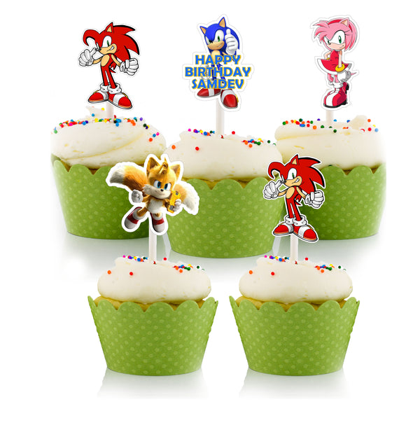 Sonic Theme Birthday Party Cupcake Toppers for Decoration 