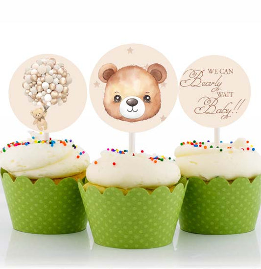 We Can Bearly Wait Party Cupcake Toppers for Decoration 