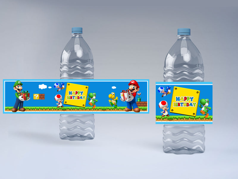 Super Mario Theme Birthday Party Water Bottle Labels