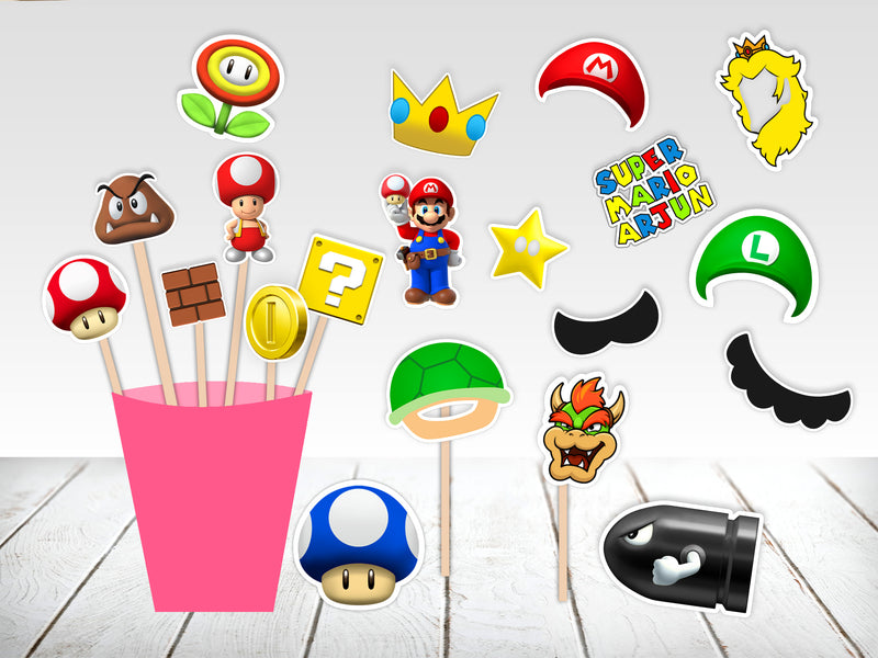 Super Mario Theme Birthday Party Photo Booth Props Kit