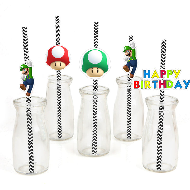 Super Mario Theme Birthday Party Paper Decorative Straws