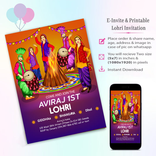 Lohri Theme Invitation for Birthday