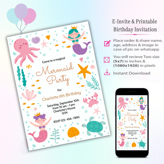Mermaid Theme Invitation for Birthday