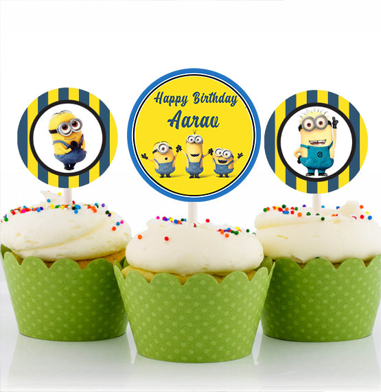 Minnion Theme Birthday Party Cupcake Toppers for Decoration