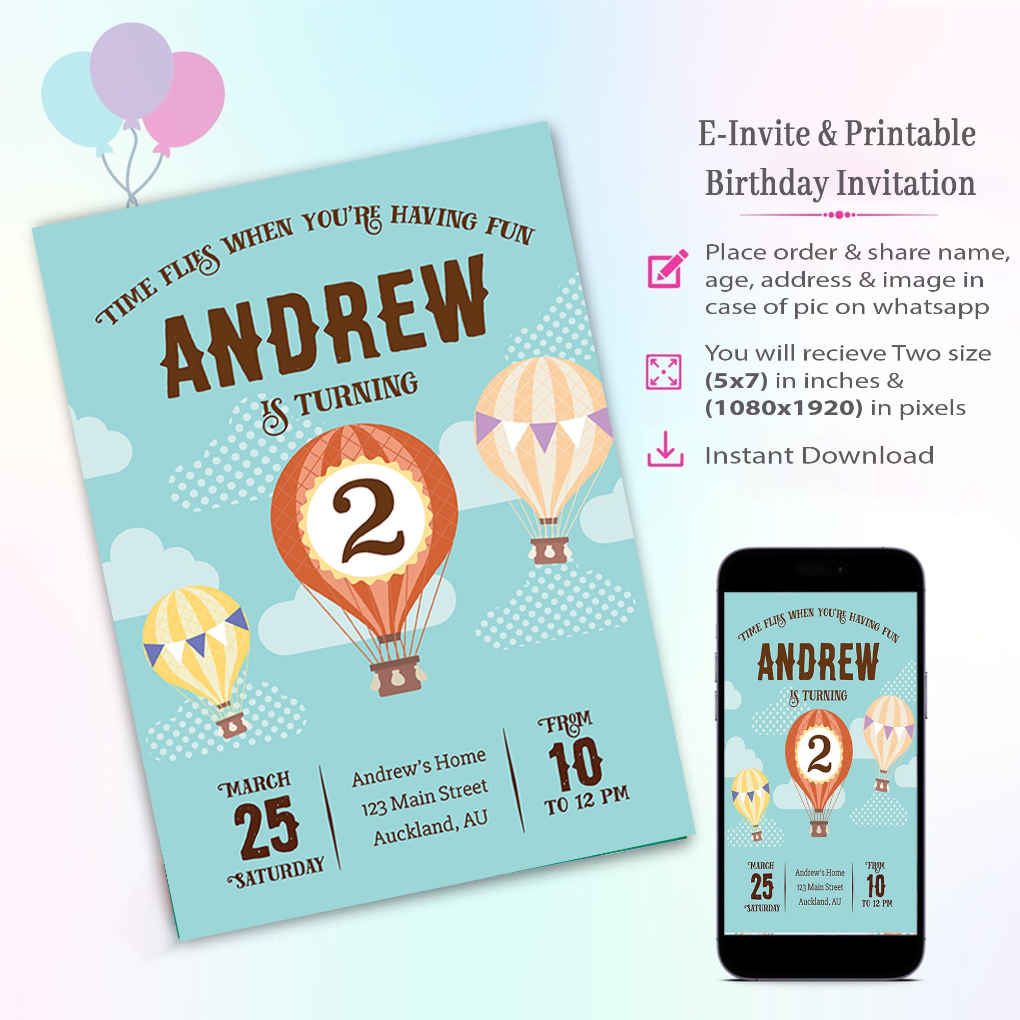 Hot Air Theme Invitation for Birthday – Theme My Party