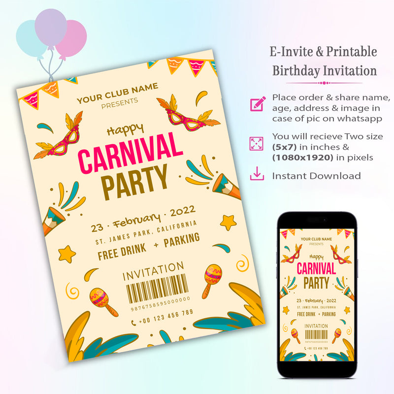 Carnival Theme Invitation for Birthday