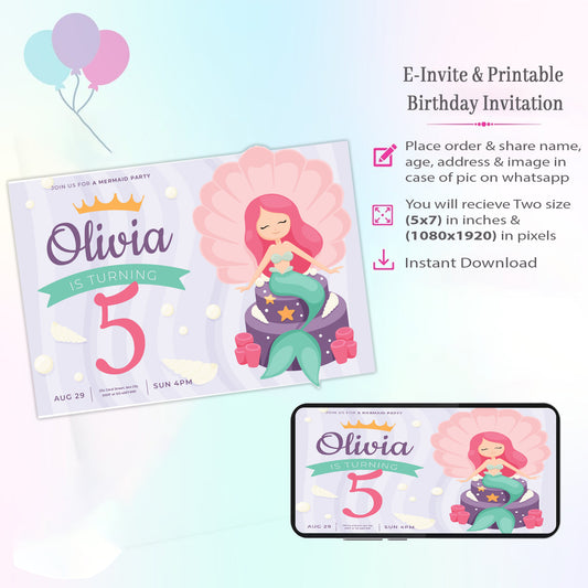 Mermaid Theme Invitation for Birthday