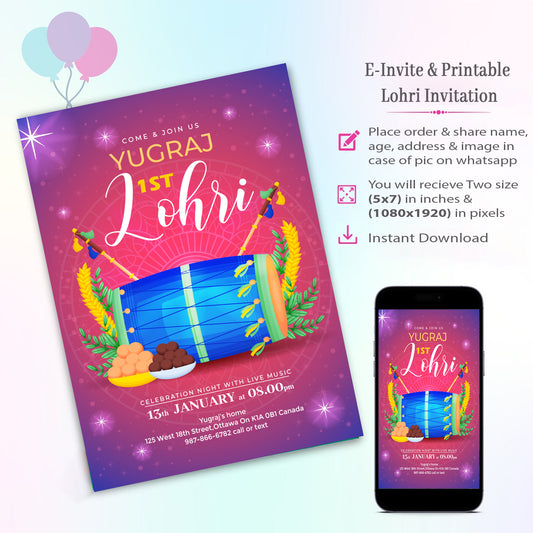 Lohri Theme Invitation for Birthday