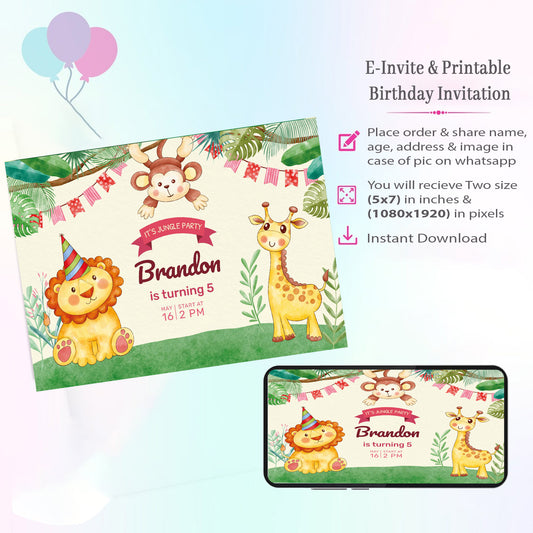 Jungle Theme Invitation for Birthday