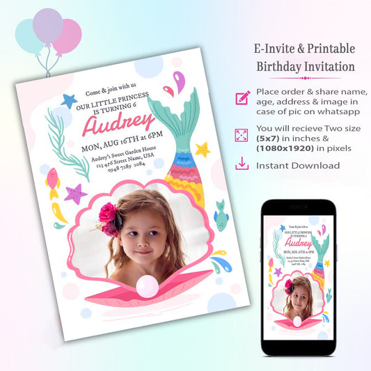 Mermaid Theme Invitation for Birthday