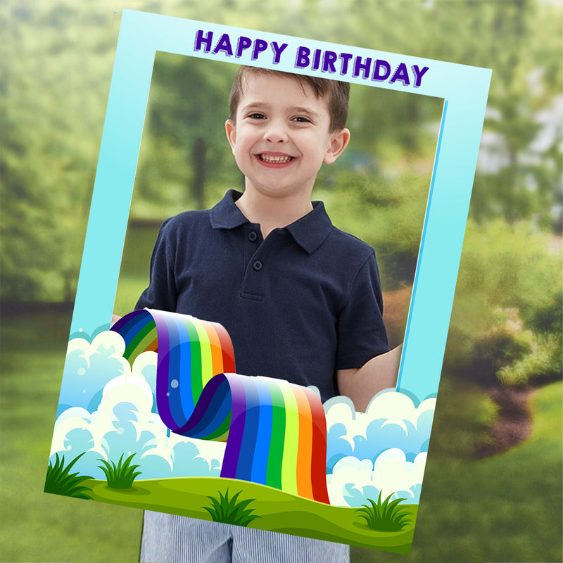 Rainbow Theme Birthday Party Selfie Photo Booth Frame & Props