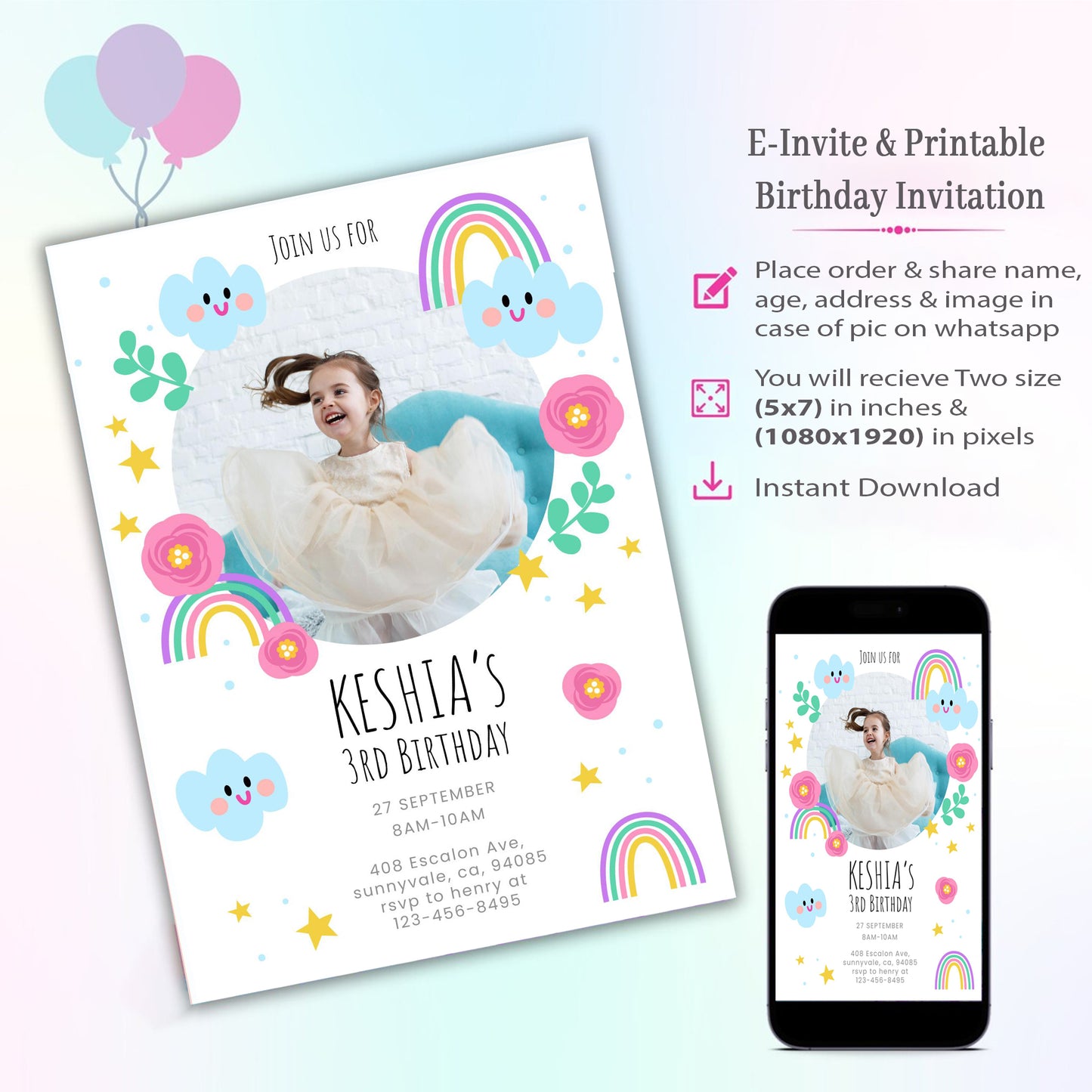 Rainbow Theme Invitation for Birthday
