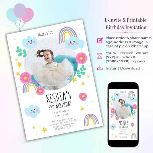 Rainbow Theme Invitation for Birthday