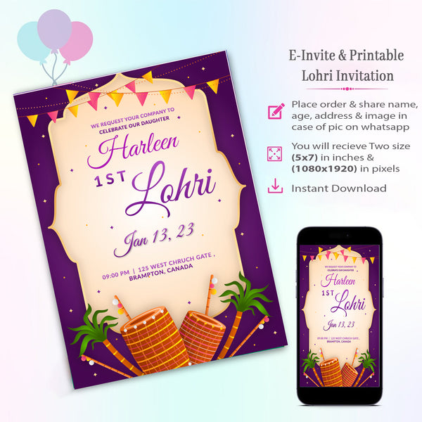 Lohri Theme Invitation for Birthday