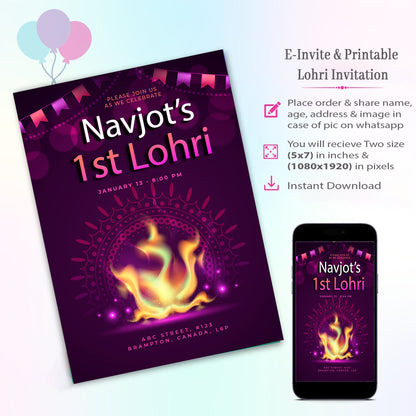 Lohri Theme Invitation for Birthday