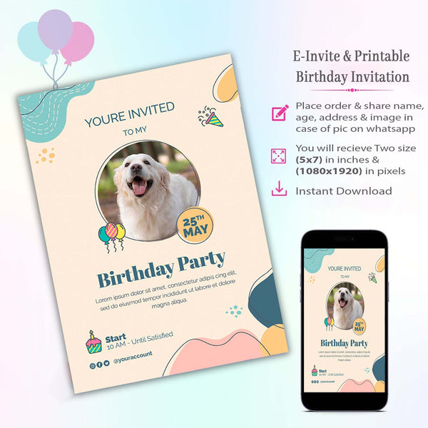 Dog Party Theme Invitation for Birthday