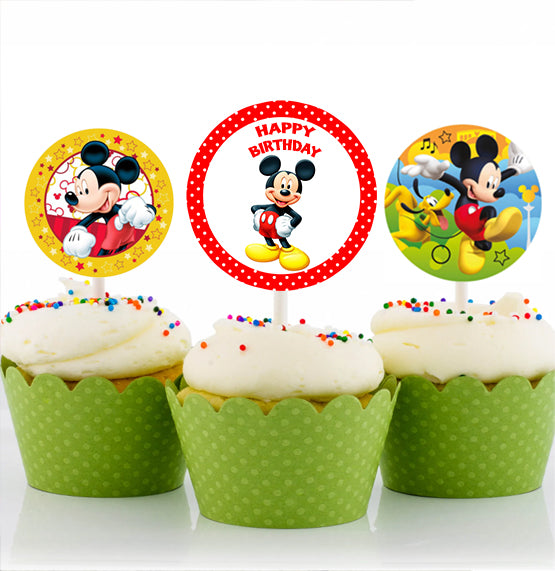 Mickey Mouse Theme Birthday Party Cupcake Toppers for Decoration