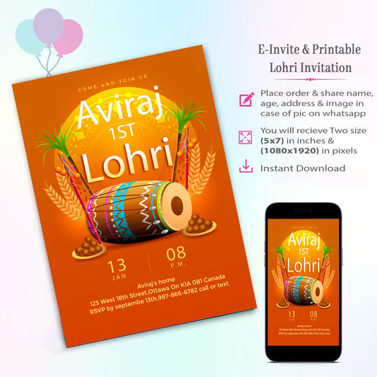 Lohri Theme Invitation for Birthday