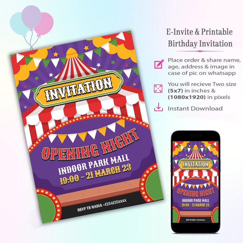 Carnival Theme Invitation for Birthday