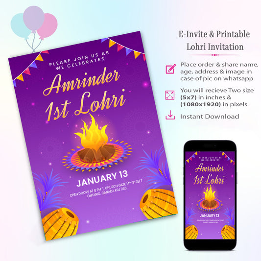 Lohri Theme Invitation for Birthday