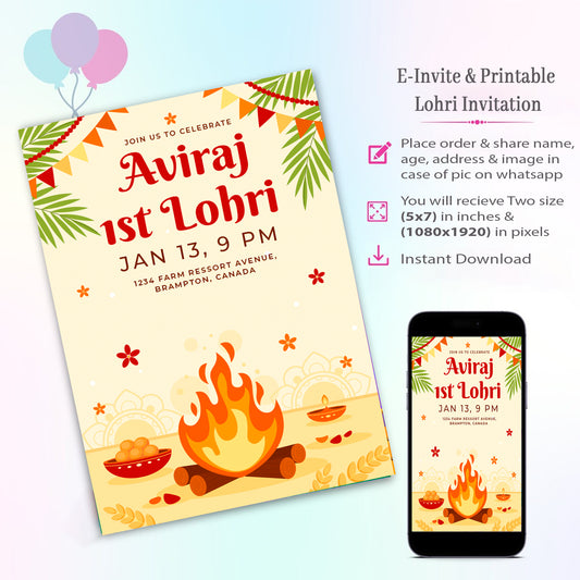 Lohri Theme Invitation for Birthday