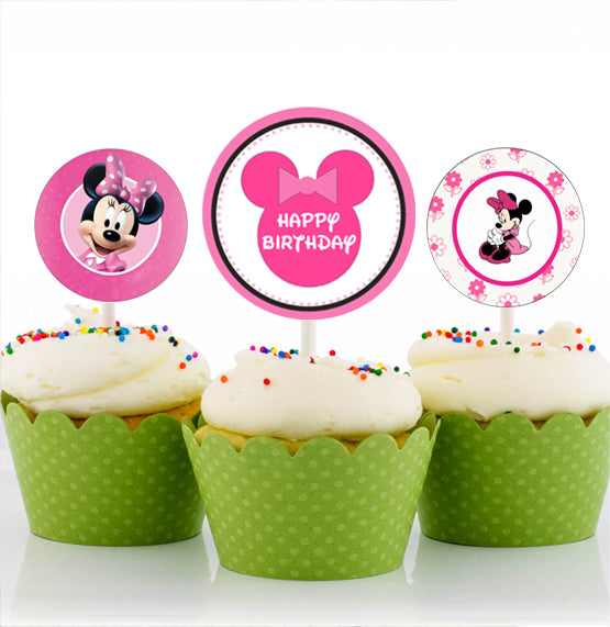 Minnie Theme Birthday Party Cupcake Toppers for Decoration